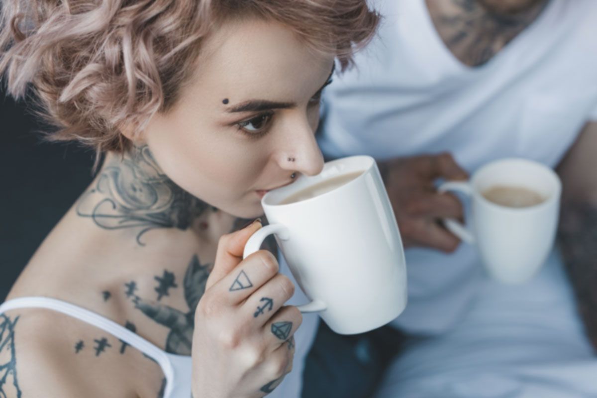 woman drinking coffee