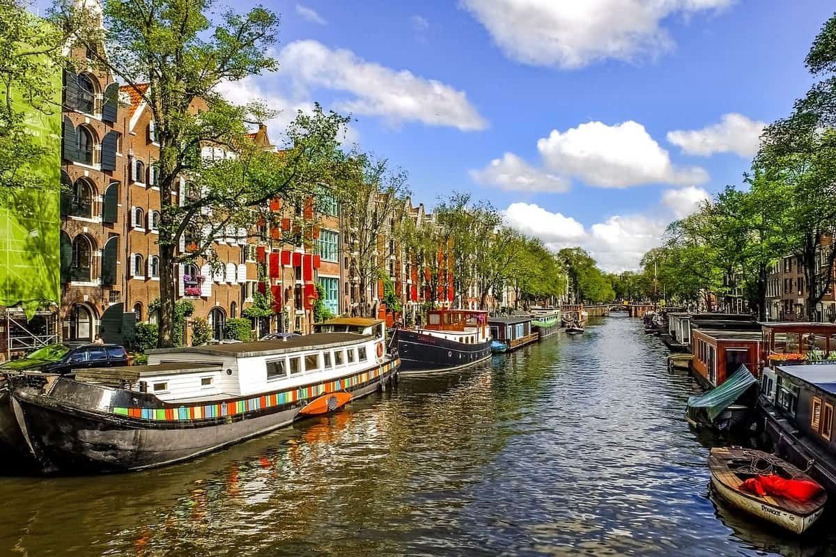 boats on a canal in Amsterdam