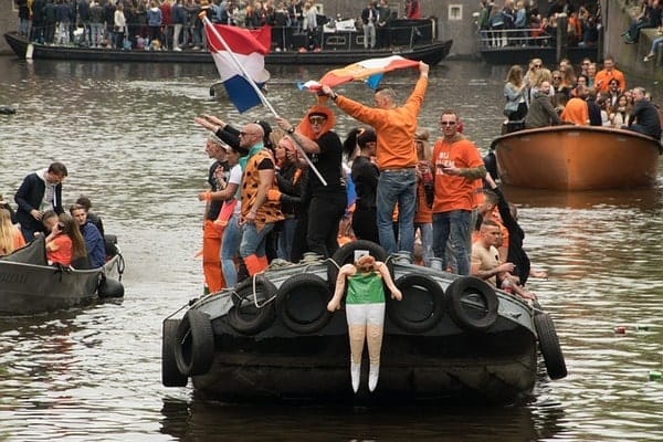 People celebrating King's Day on a boat
