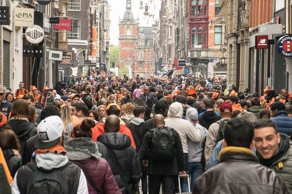 Crowd in the streets of Amsterdam for King's Day