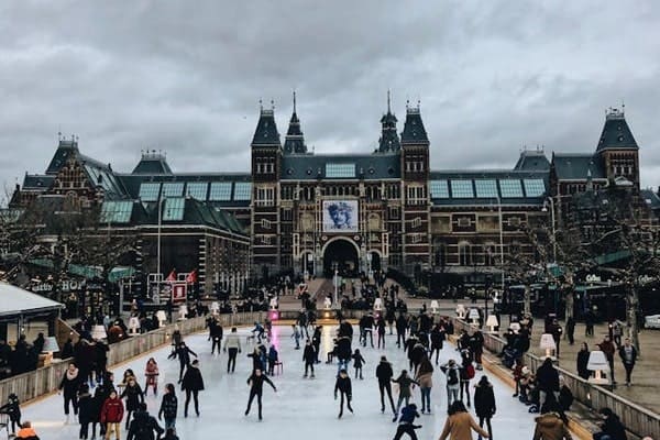 People skating in an ice rink in Amsterdam
