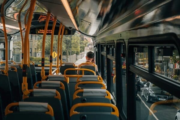 Person sitting on a bus in Dublin, Ireland