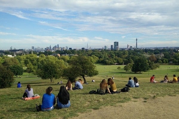 People sitting on Primrose Hill