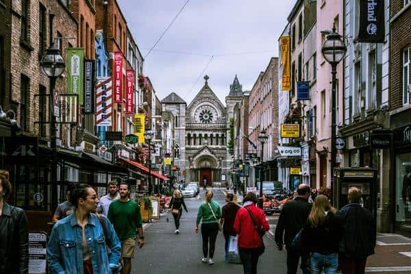 People walking through the streets of Dublin