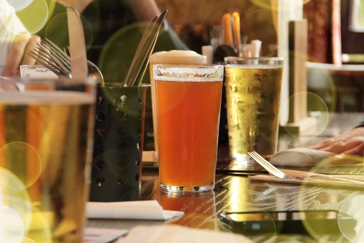 drinks in a brightly lit bar