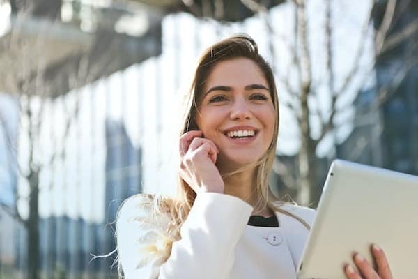 someone expressing happiness while on a video call