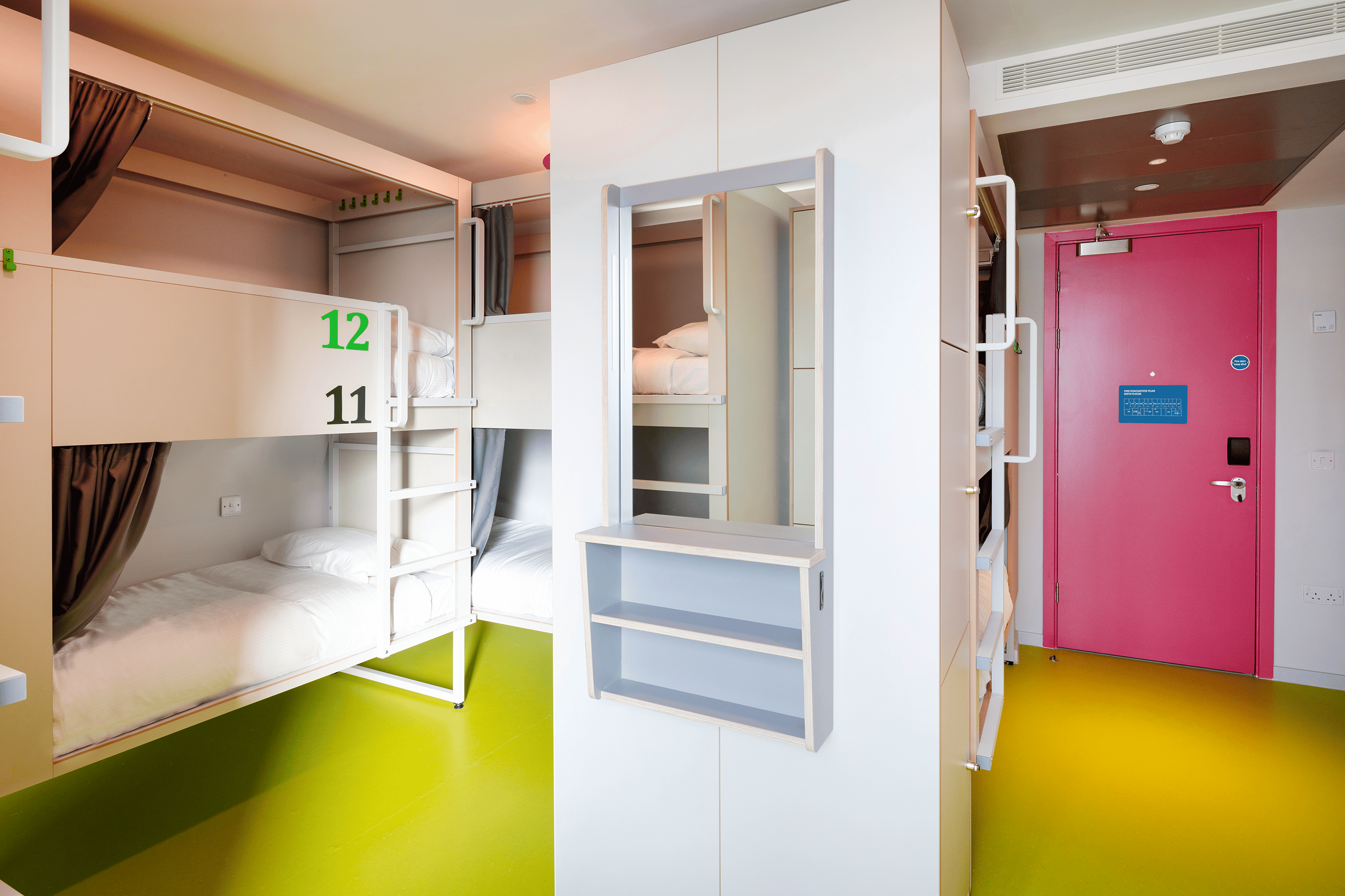Group dorm room with bunk beds at Clink i Lár Dublin hostel