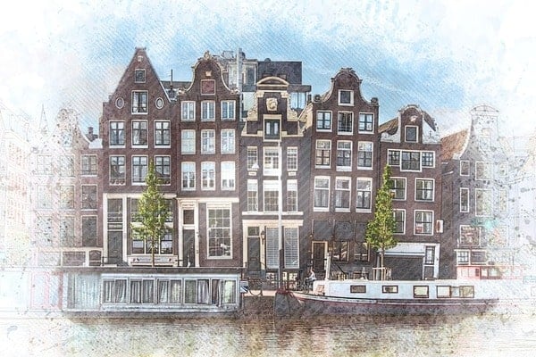 Painting of the canals in Amsterdam